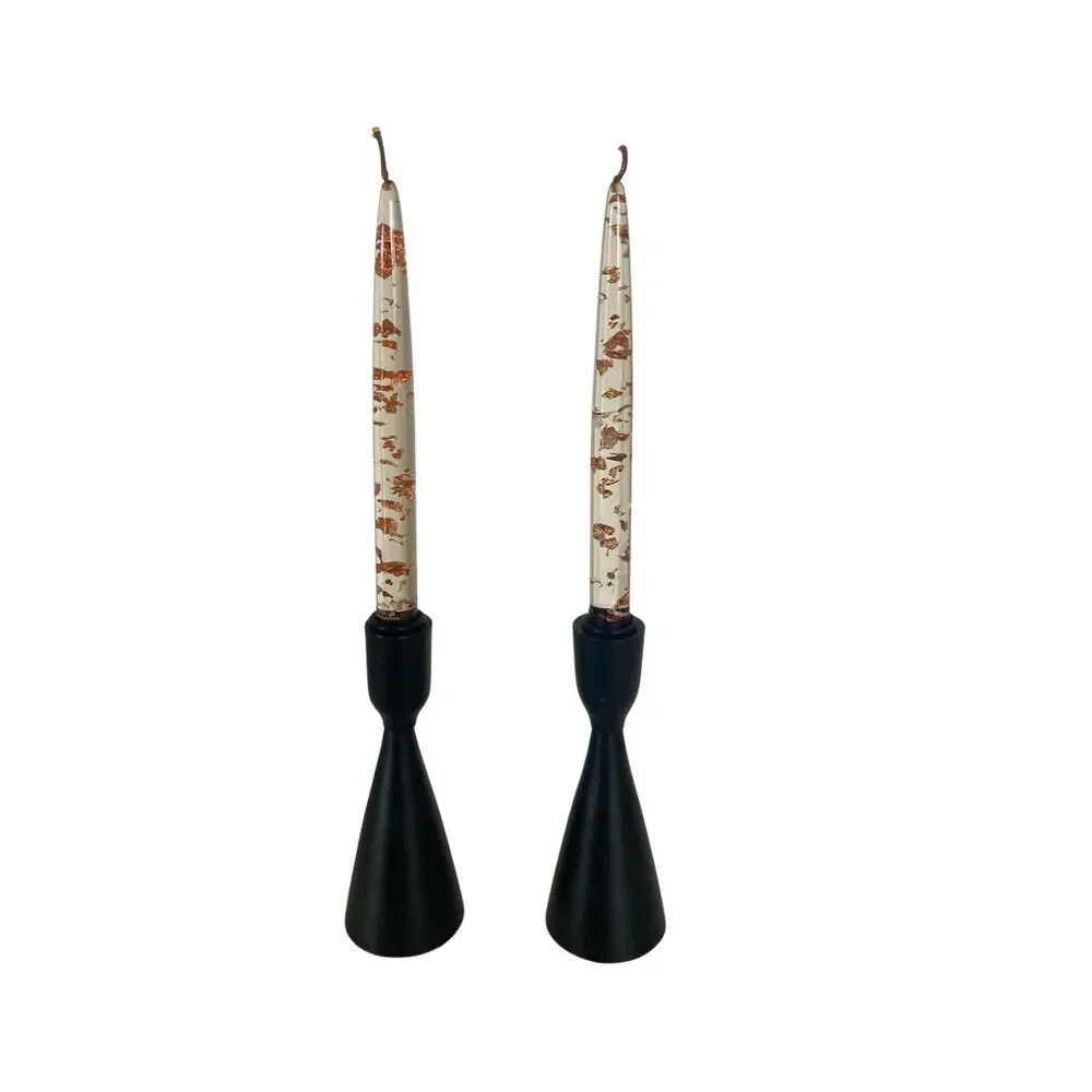 MCM Lucite Copper Fleck Candles & Black Holders Hollywood Regency Set